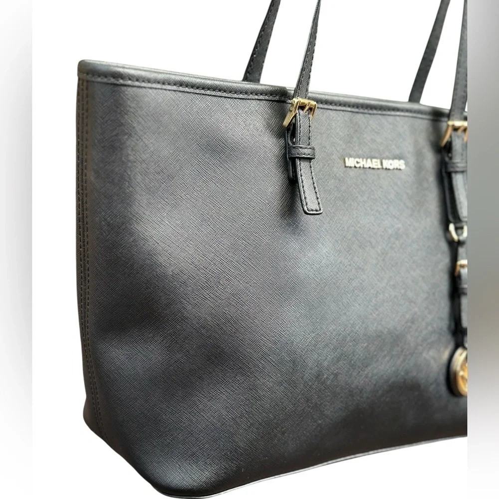 Michael Kors Black Leather Tote with Gold Accents